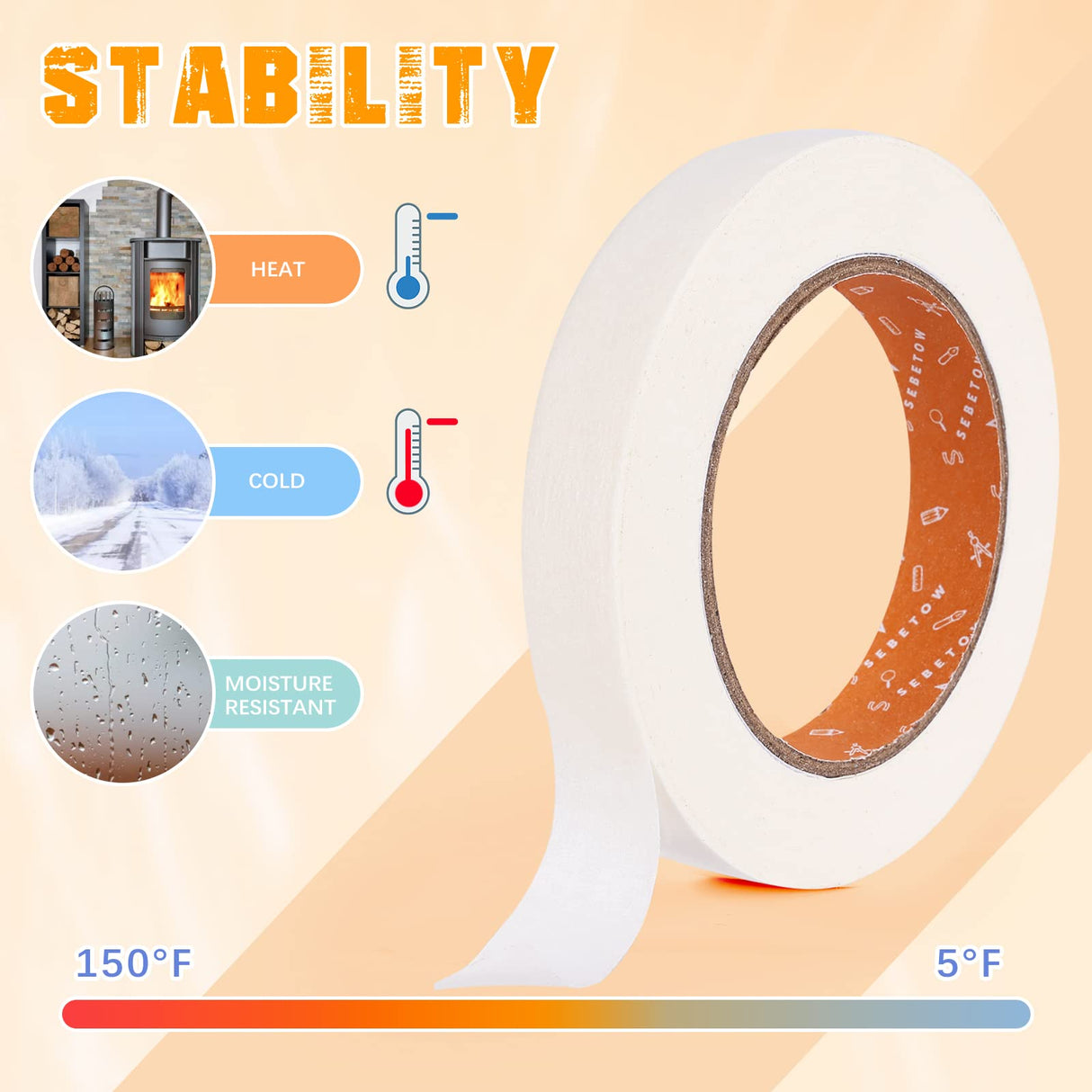 SEBETOW Masking Tape Bulk 20 Packs 0.75 Inch - Masking Tapes Artist Drafting Tapes White Beige, General Purpose for Craft, Art, Office, School, 3/4 Inch x 55 Yards x 10 Rolls