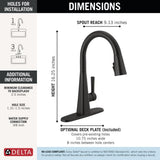 Delta Lenta Matte Black Kitchen Faucet with Pull Down Sprayer, Modern Single Hole Kitchen Sink Faucet, Single Handle, Matte Black 19802Z-BL-DST