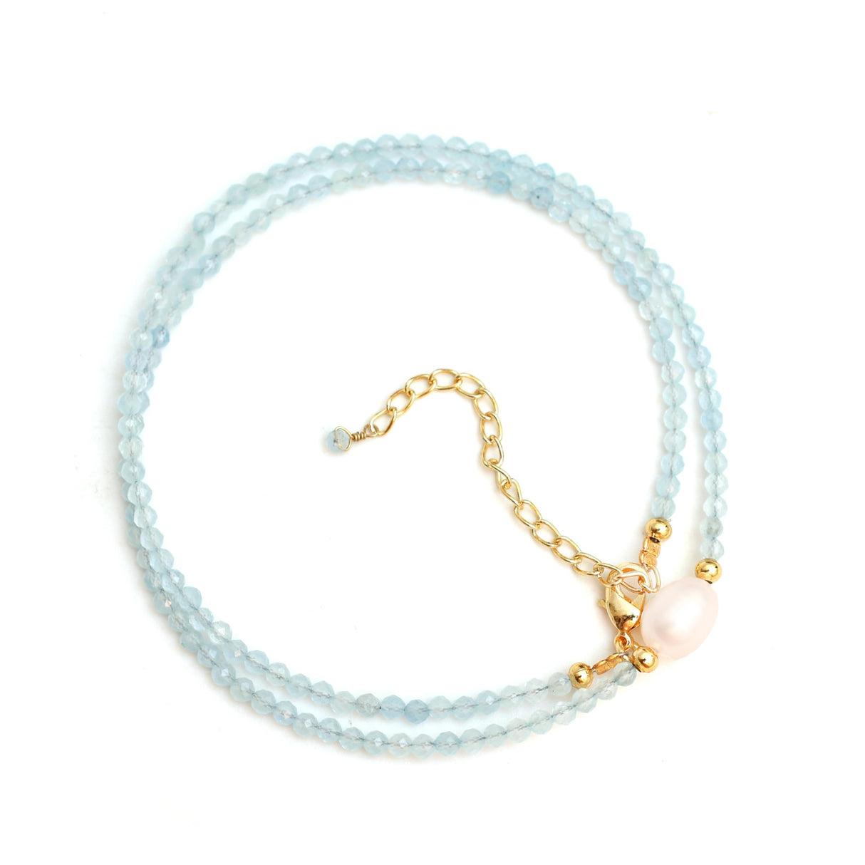 Gempires Aquamarine Pearl Choker Necklace for Women, March Birthstone