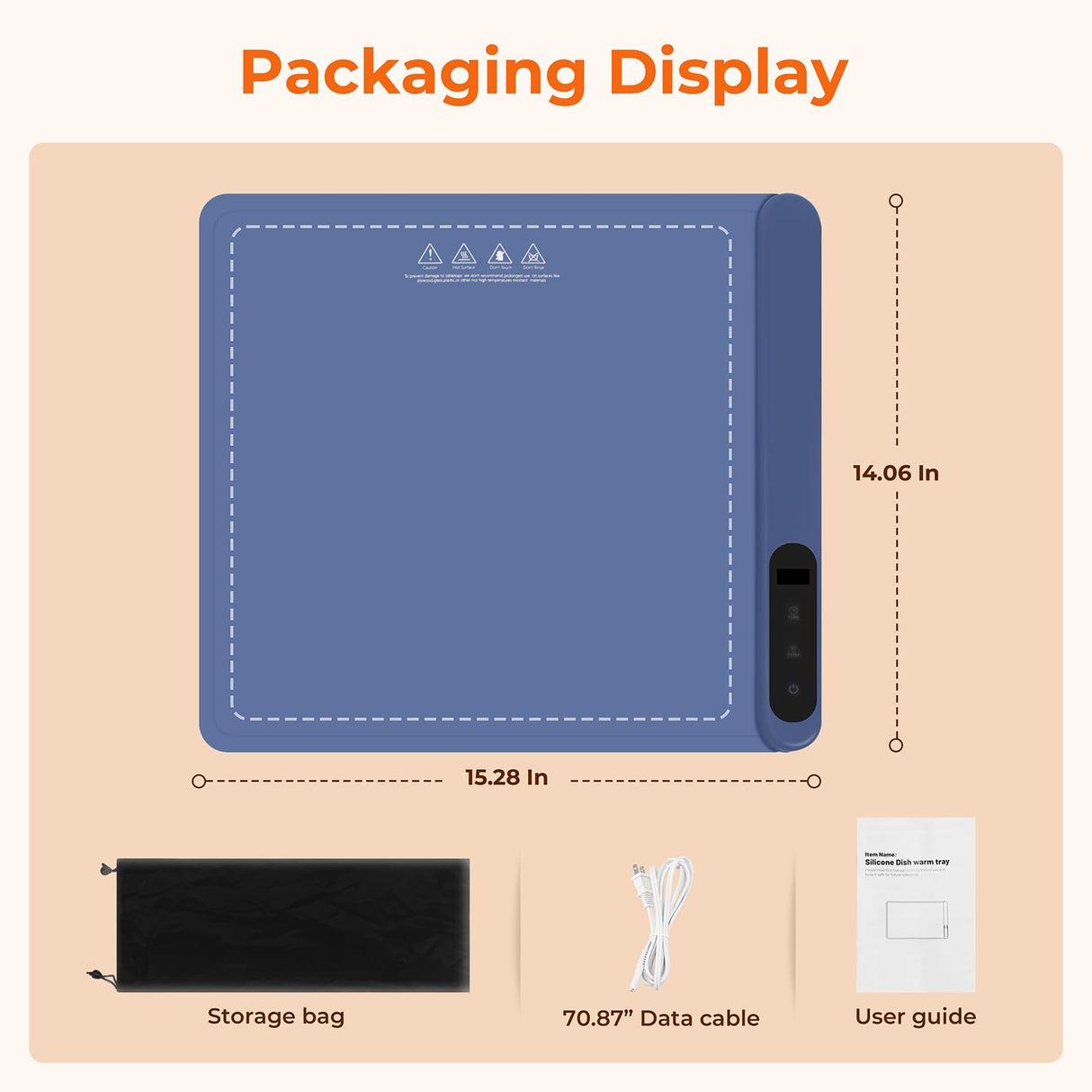 Compact Warming mat for Food, Touchscreen with 6-Temp & Timer Control, Foldable Food Warmer Mat for Coffee Tables, Breakfast Bars & Small Gatherings | Ideal Kitchen Gift (Graphene Heating, Blue)