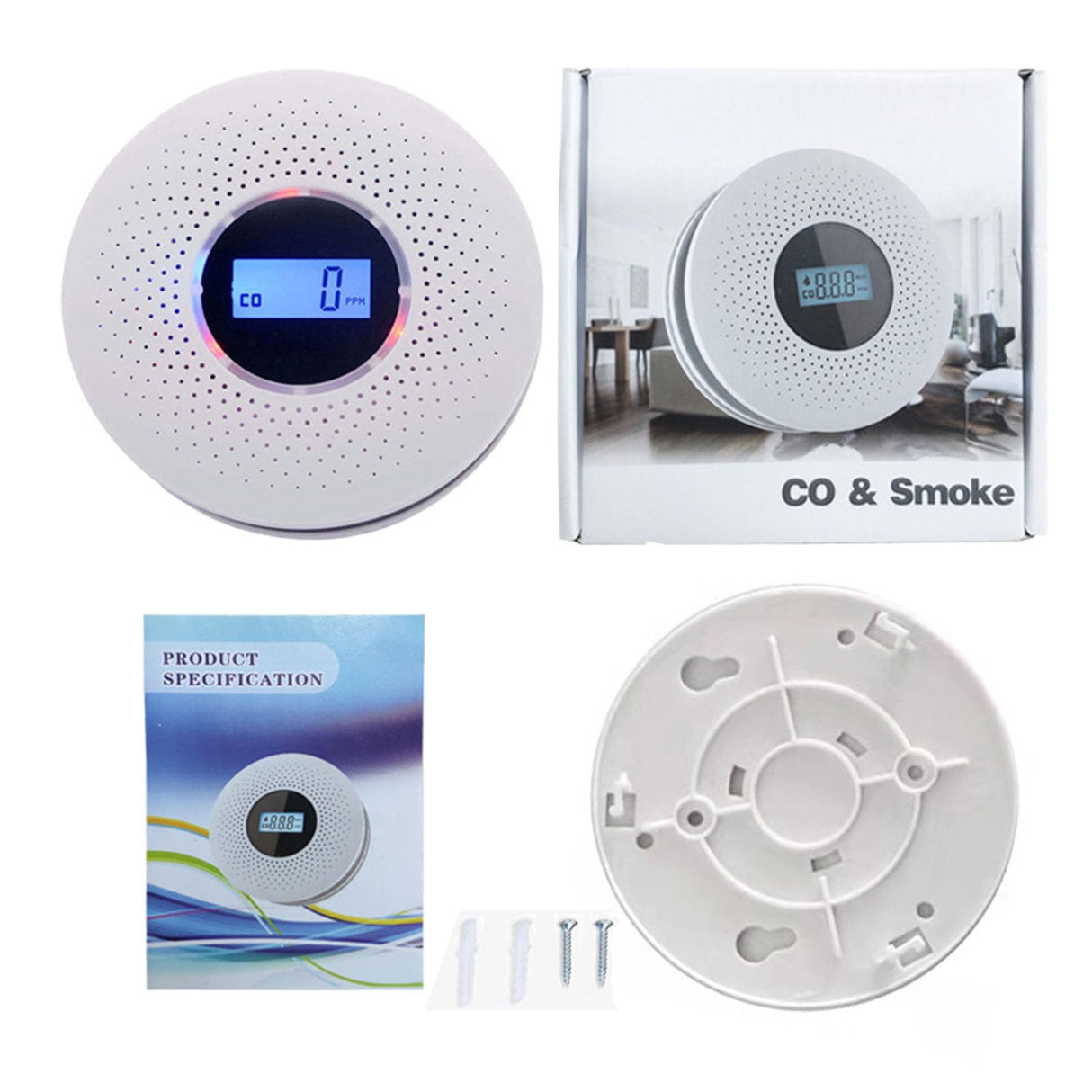 Exhaust Alarm with Visual LCD Display Double Transducer Detection Structure Loud 85dB for Indoor Observing Battery Propelled Exhaust Together