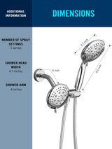 Cobbe 48-Setting High Pressure 3-Way Shower Head Combo, Hand Held Shower & Rain Shower Separately or Together, 4.7" Dual 2 in 1 Showerhead with Stainless Steel Hose - Chrome - U.S. Invention Patents