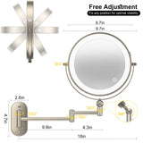 IMIKONA 9" Wall Mounted Lighted Makeup Mirror,4000mAh Rechargeable Double Sided 1X/10X Magnifying Mirror with Light,3 Color Lights,Touch Dimmable,Extended Arm 360 Rotation Wall Mounted Makeup Mirror