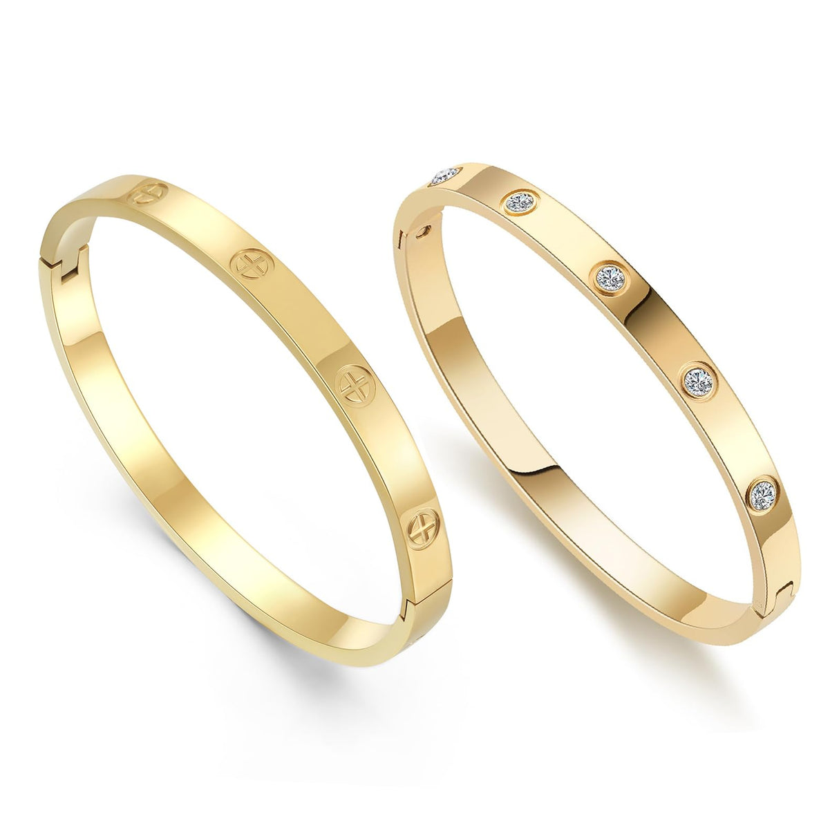 FOLOOTY 2-Pack Friendship Bracelets for Women - 18K Gold Plated Titanium Steel Cuff Love Bangle Set with Cubic Zirconia | Sister Jewelry Gift, Eco-Friendly Packaging, Durable Everyday Wear (gold, Small)
