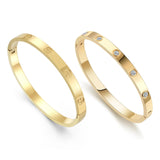 FOLOOTY 2-Pack Friendship Bracelets for Women - 18K Gold Plated Titanium Steel Cuff Love Bangle Set with Cubic Zirconia | Sister Jewelry Gift, Eco-Friendly Packaging, Durable Everyday Wear (gold, Small)