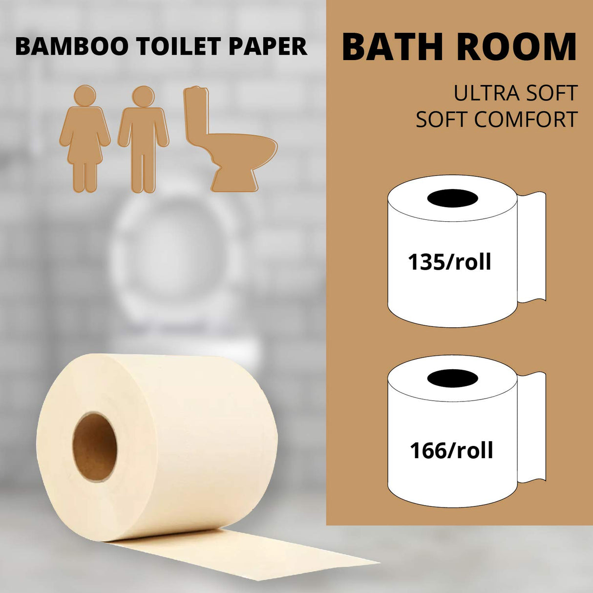 Elvissmart Bamboo Toilet Tissue, 3-Ply, 250 Sheets per Roll, Pack of 40 – Strong and Flexible, Tree-Free, Septic Safe, Natural and Gentle for Comfortable Daily Use