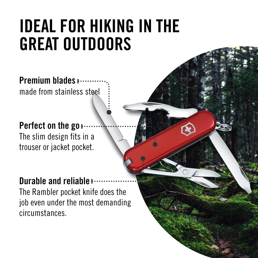 Victorinox Rambler Swiss Army Knife, 10-Function Pocket Knife, Red