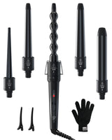 5 in 1 Curling Wand Set: Ohuhu Curling Iron Wand 5Pcs 0.35 to 1.25 Inch Interchangeable Ceramic Barrel Heat Protective Glove 2 Clips Dual Voltage Hair Curler for Girl Women Mother Christmas Gift Black