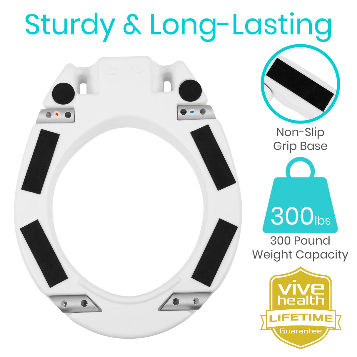 Vive Raised Toilet Seat Riser for Seniors (with Handles) - Handicap Rail Grab Bar Seat for Over Toilet - Elevated Safety for Elderly, Disabled, Medical - Elongated & Standard Options