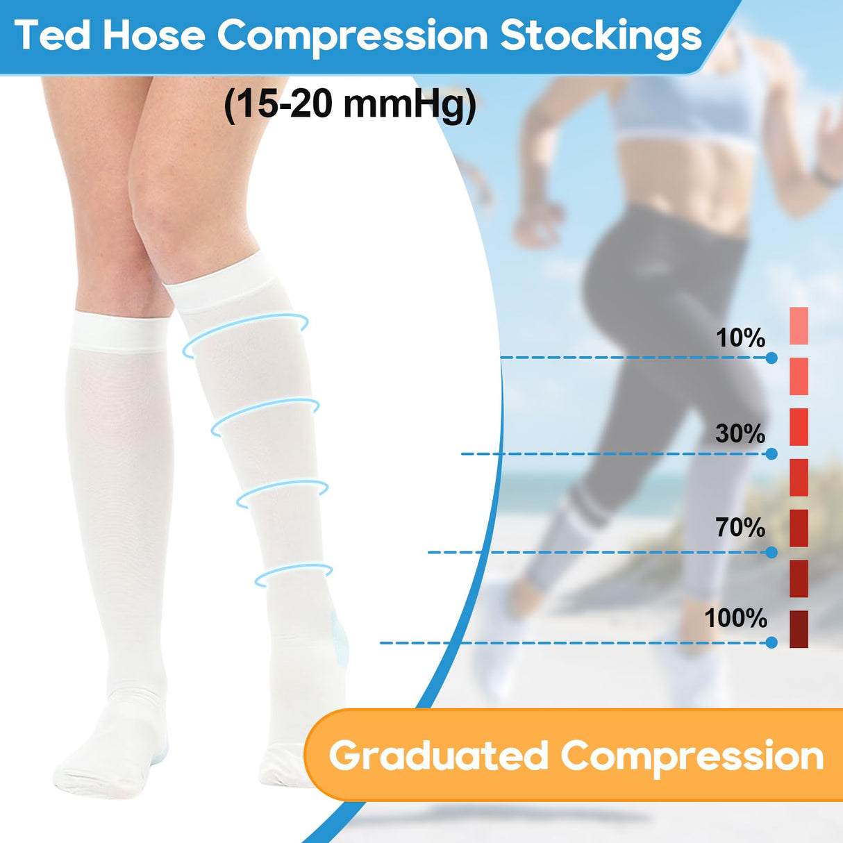 2Pairs Ted Hose Compression Stockings for Women and Men, Anti Embolism Compression Stockings, Surgical Compression Stocking, 15-20 mmHg Compression TED Hose with Inspect Toe Hole (Knee High, L)