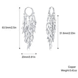Sylph Silver Chandelier Earring for Women Copper, Long Tassel Dangle Drop Earrings, Leaf Huggie Earring Bohemian Jewelry Gifts for Everyday Wear