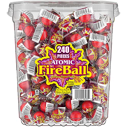 Atomic Fireballs Cinnamon Flavored Candy, 240 Individually Wrapped Pieces, 4.05 Pound Tub