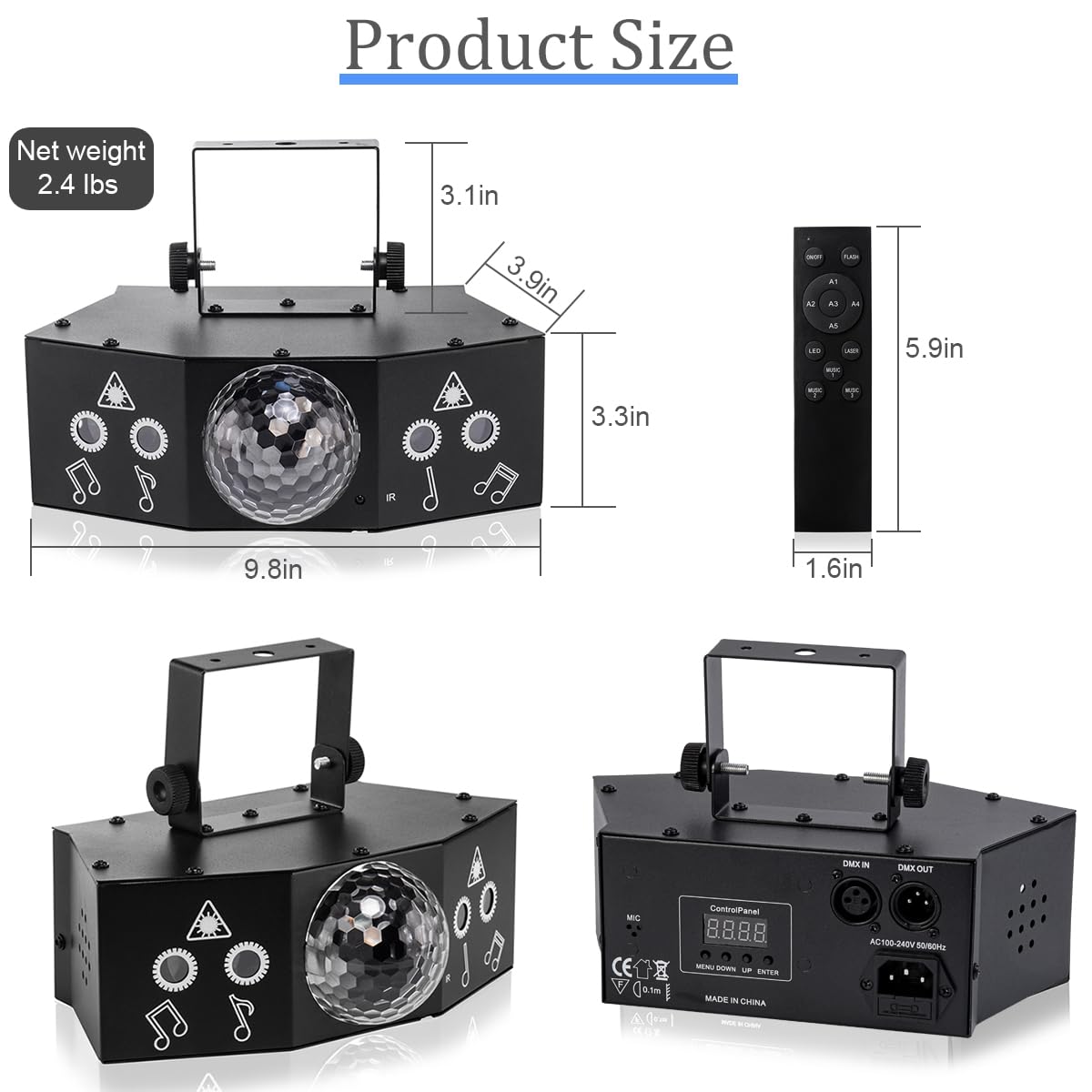 LAUCNPTY DJ Disco Ball Party Lights with DMX512 and Sound Activated, LED Stage Lighting Show Strobe Light for Parties Indoor Dance Wedding Karaoke Bar KTV Club Christmas Halloween Music Rave Lamp
