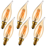 LiteHistory Dimmable 4W 2200K Amber CA10 led Bulb E12 Candelabra led 250lm, Warm White, 40W Flame tip 6Pack