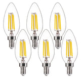 FLSNT 5000K Daylight B10 Dimmable 4W LED E12 Candelabra Bulbs, 40W Equivalent LED Chandelier Candle Bulbs, Clear Glass Finishing, 6 Pack UL,CA65 Listed.