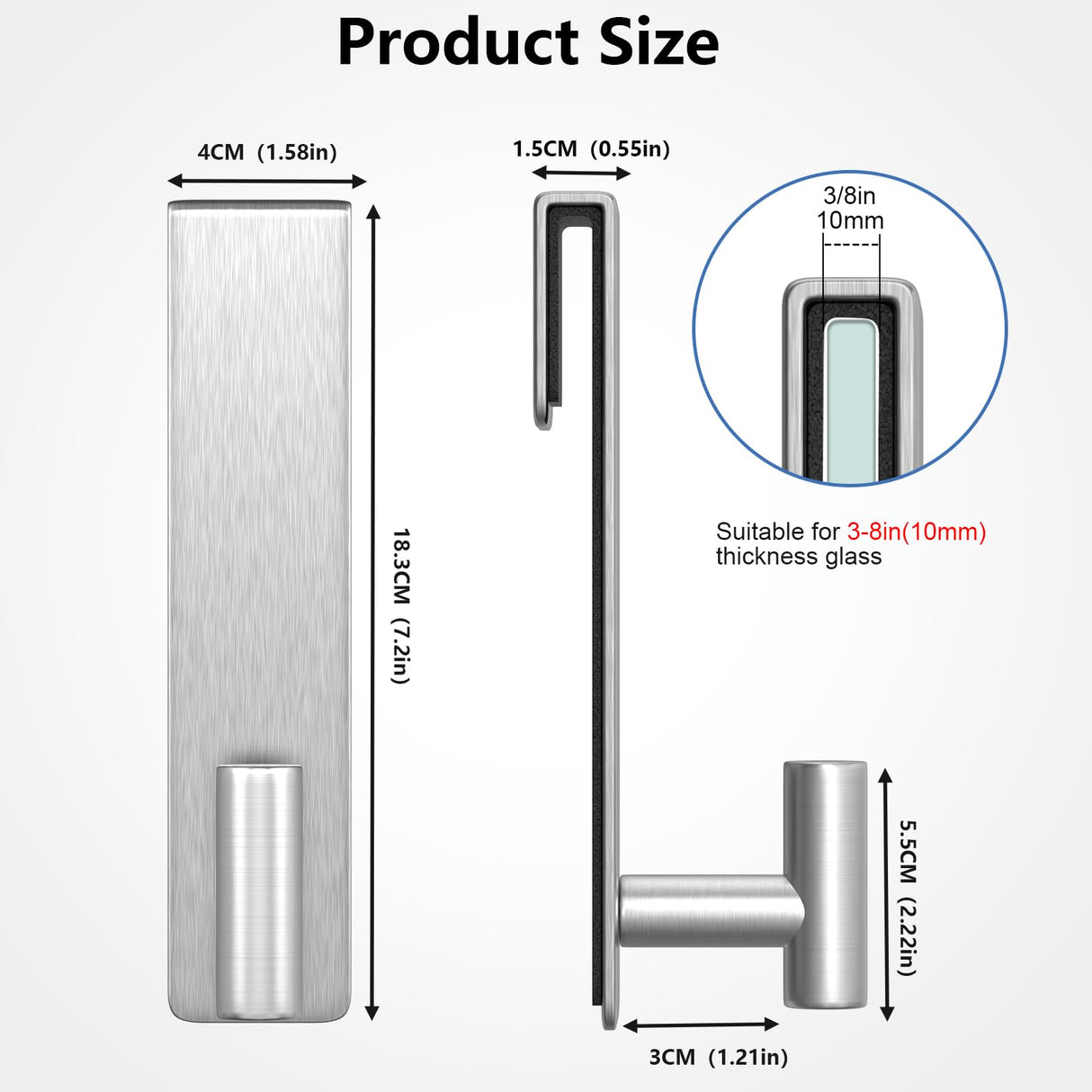 HUFEEOH Shower Towel Hooks, 7.5-Inch Extended Over Glass Shower Door Hanger for Towels & Robes, Rustproof Bathroom Towel Rack, 2-Pack (Silver, T Shape)