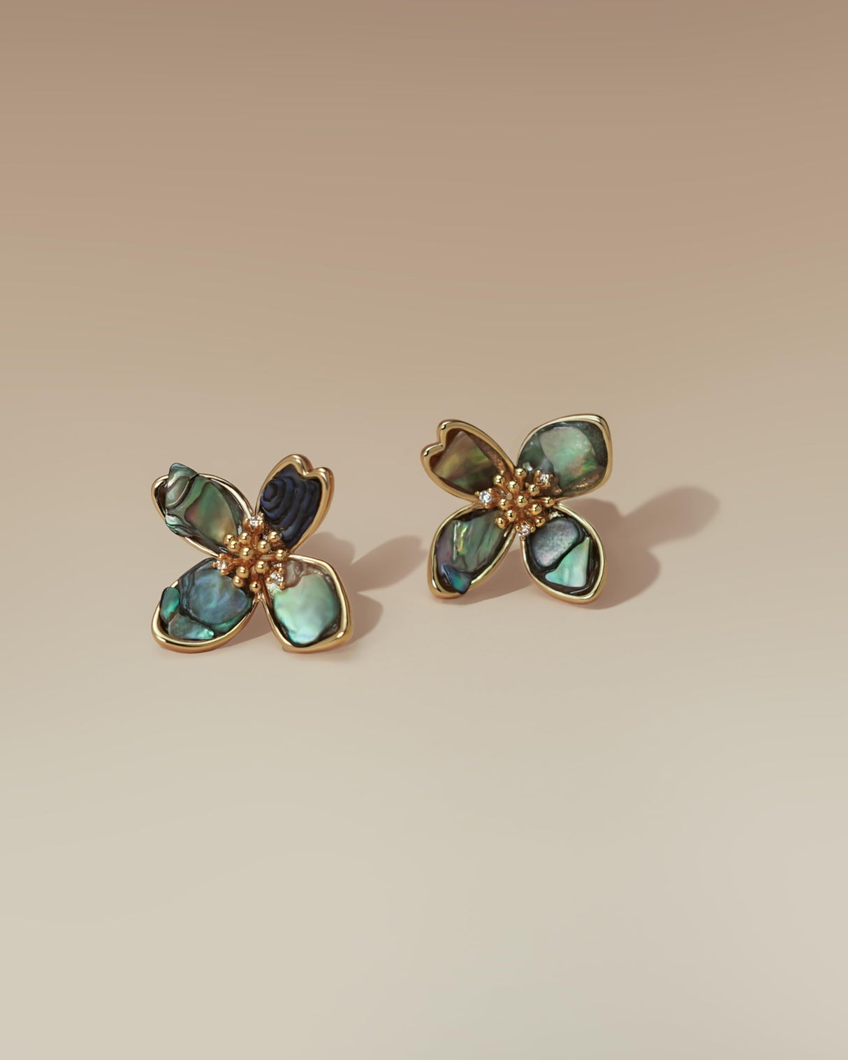 SNGIA Small Flower Earrings, Mother of Pearl Abalone Stud Earrings White or Dark Green 14k Gold Plated Ladies Flower Stud Earrings Cute Unique Earrings for Women by SNGIA