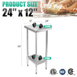 STABLEINK NSF Stainless Steel Table, 24 x 12 Inches Small Metal Prep & Work Table with Adjustable Undershelf, for Commercial Kitchen, Restaurant, Hotel and Garage
