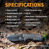 Off-Grid Knives - Rapid Fire Blackout - Large Folding Knife for Camping & EDC, Cryogenic D2 Blade Steel, Titanium Nitride Coating with G10 Scales & Deep Carry Clip