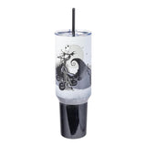 Silver Buffalo Disney Nightmare Before Christmas by Tim Burton Jack Skellington Hill and Moon Stainless Steel Tumbler with Handle and Straw, Fits in Standard Cup Holder, 40 Ounces