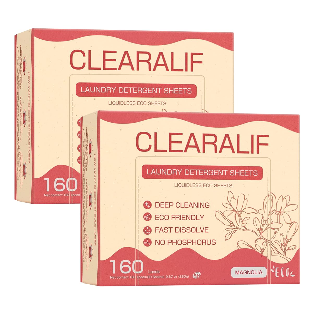 CLEARALIF Laundry Detergent Sheets Up to 320 Loads, Magnolia - Great For Travel,Apartments, Dorms,Laundry Detergent Strips Eco Friendly & Hypoallergenic - 2 PACK