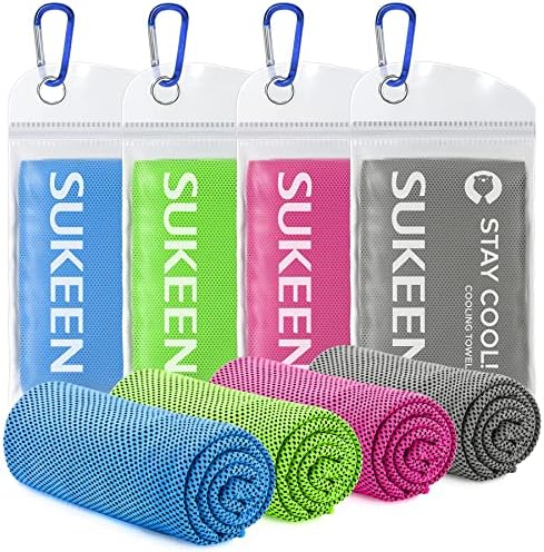 [4 Pack] Cooling Towel (40"x12"),Ice Towel,Soft Breathable Chilly Towel,Microfiber Towel for Yoga,Sport,Running,Gym,Workout,Camping,Fitness,Workout & More Activities (Dark Grey/Pink/Green/Light Blue)