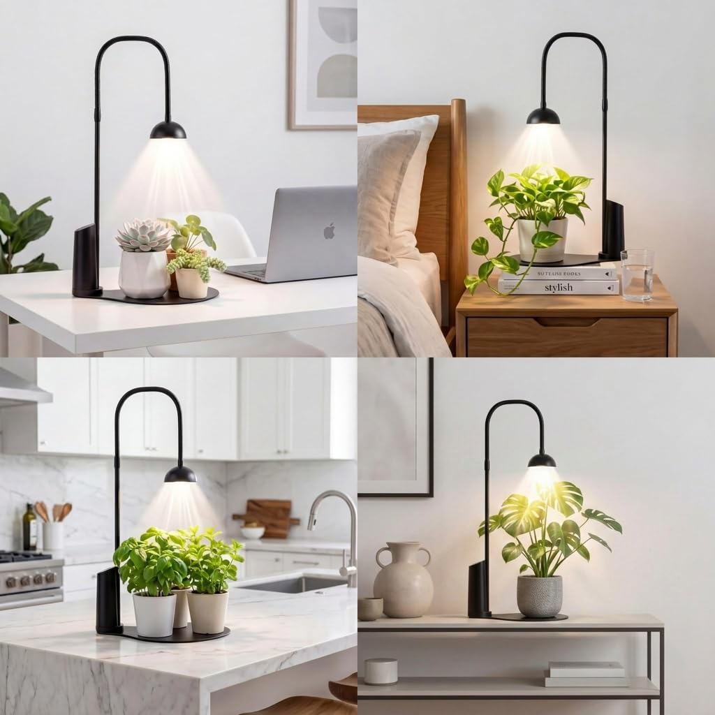 Cordless Small Grow Light for Indoor Plants, Magnetic Docking Desktop Plant Light with 4/6/8H Timer, Adjustable Gooseneck Full Spectrum LED Lamp for Office Desk, Succulents, Herbs