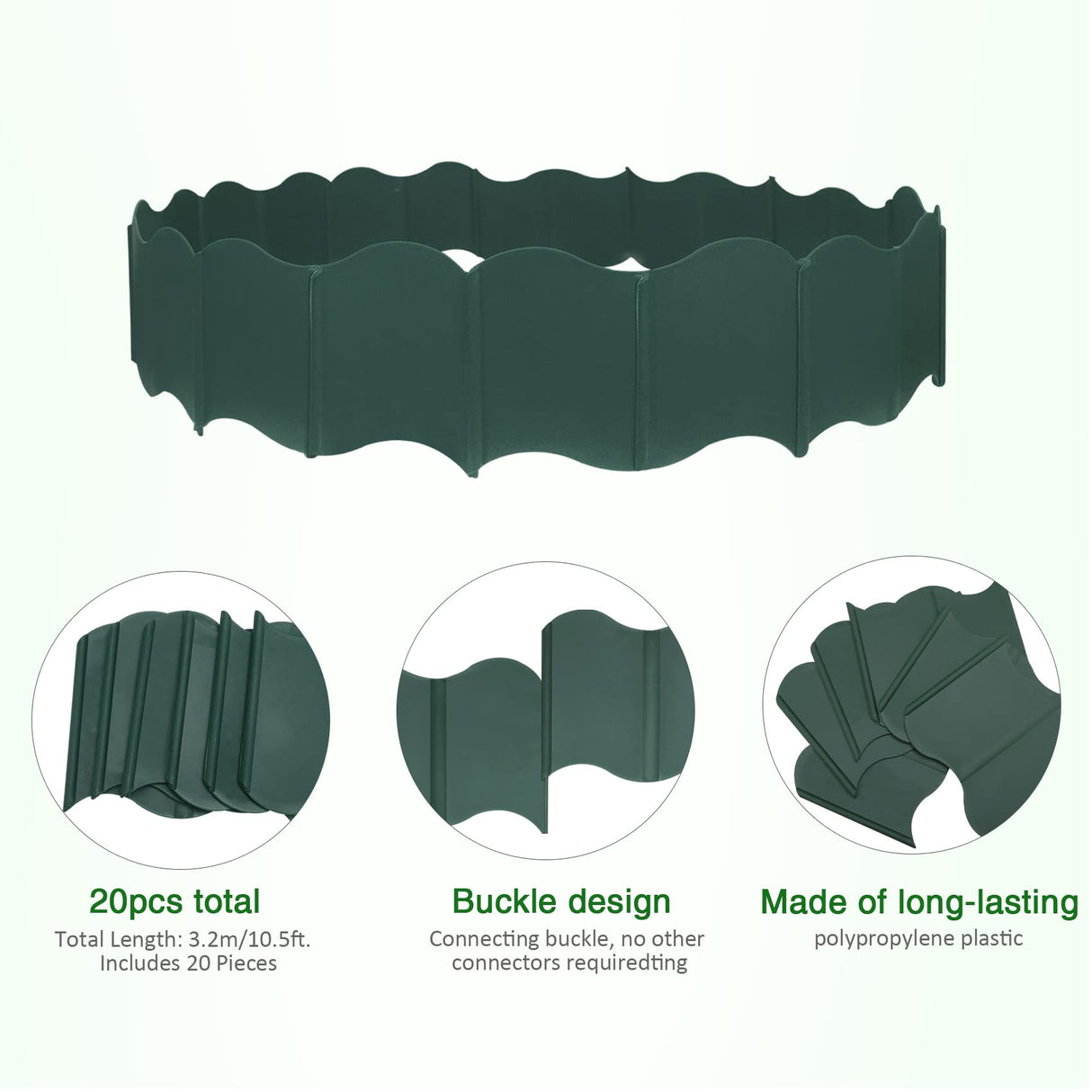 EEOCWF 20 Pcs Garden Edging Border, 10.5ft Plastic No Dig Landscape Borders, 5.3 inch Tall Interlock Decorative Gardens Fences Edging, Flexible Lawn Flower Bed Border, for DIY Patio Walkway Yard