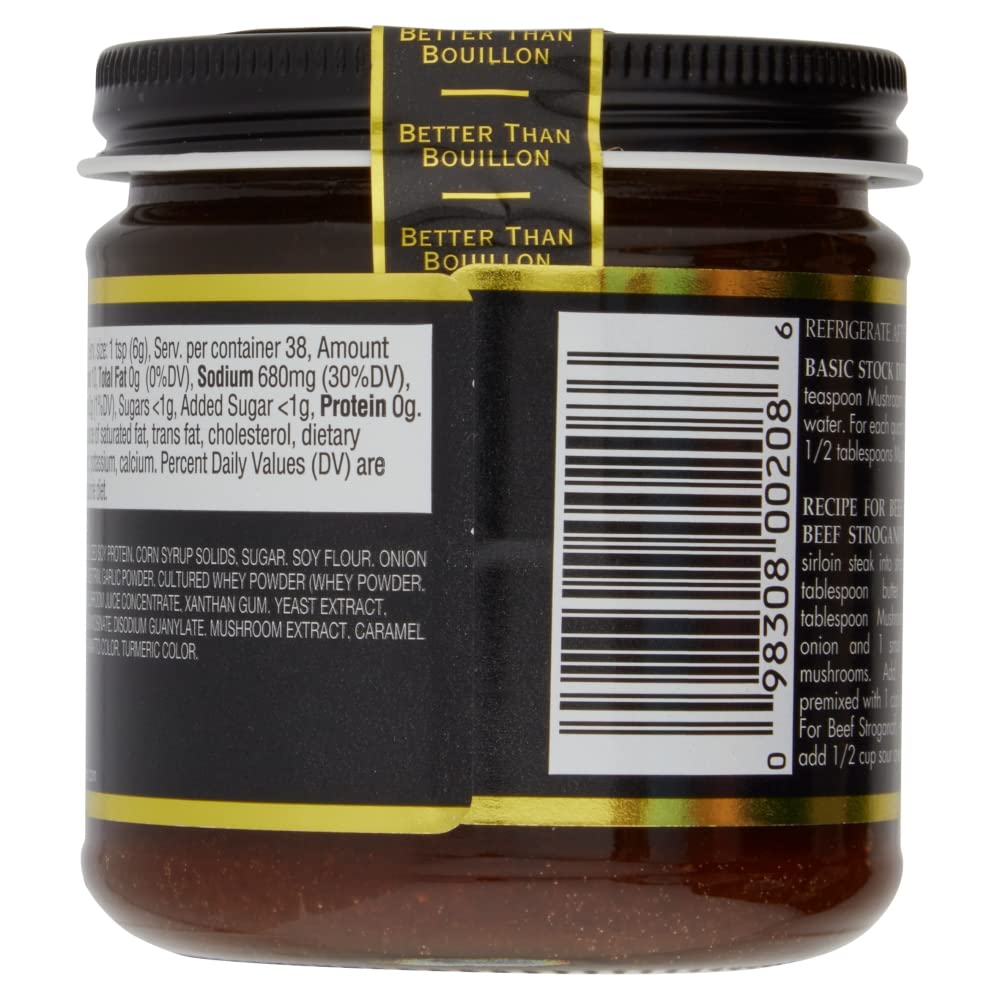 Better Than Bouillon Premium Mushroom Base, Made from Seasoned & Concentrated Mushrooms, Makes 9.5 Quarts of Broth, 38 Servings, 8 OZ (Single)