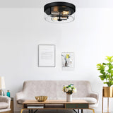 Flush Mount Ceiling Light Fixtures, 2-Light Black and Silver Ceiling Mount for Farmhouse with Seeded Glass Lampshade, Industrial Flush Mount Light Fixture for Hallway, Kitchen, Entryway and Foyer