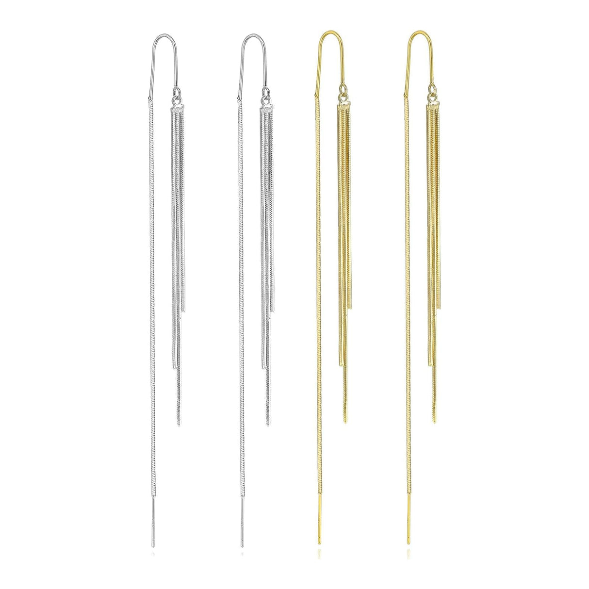 Ckeureri Threader Dangle Earrings for Women Dazzling Tassel Long chain Drop Earrings for Your Wedding and Prom(Gold Silver 2 Pair Pack)
