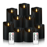 Nimiko Flameless Candles with Remote, Battery Operated Flickering Flameless Candles, LED Candles with Timer 2/4/6/8H, with Realistic LED Candles Set of 9 (D3 x H 3" 4" 5" 6" 7") (Black)