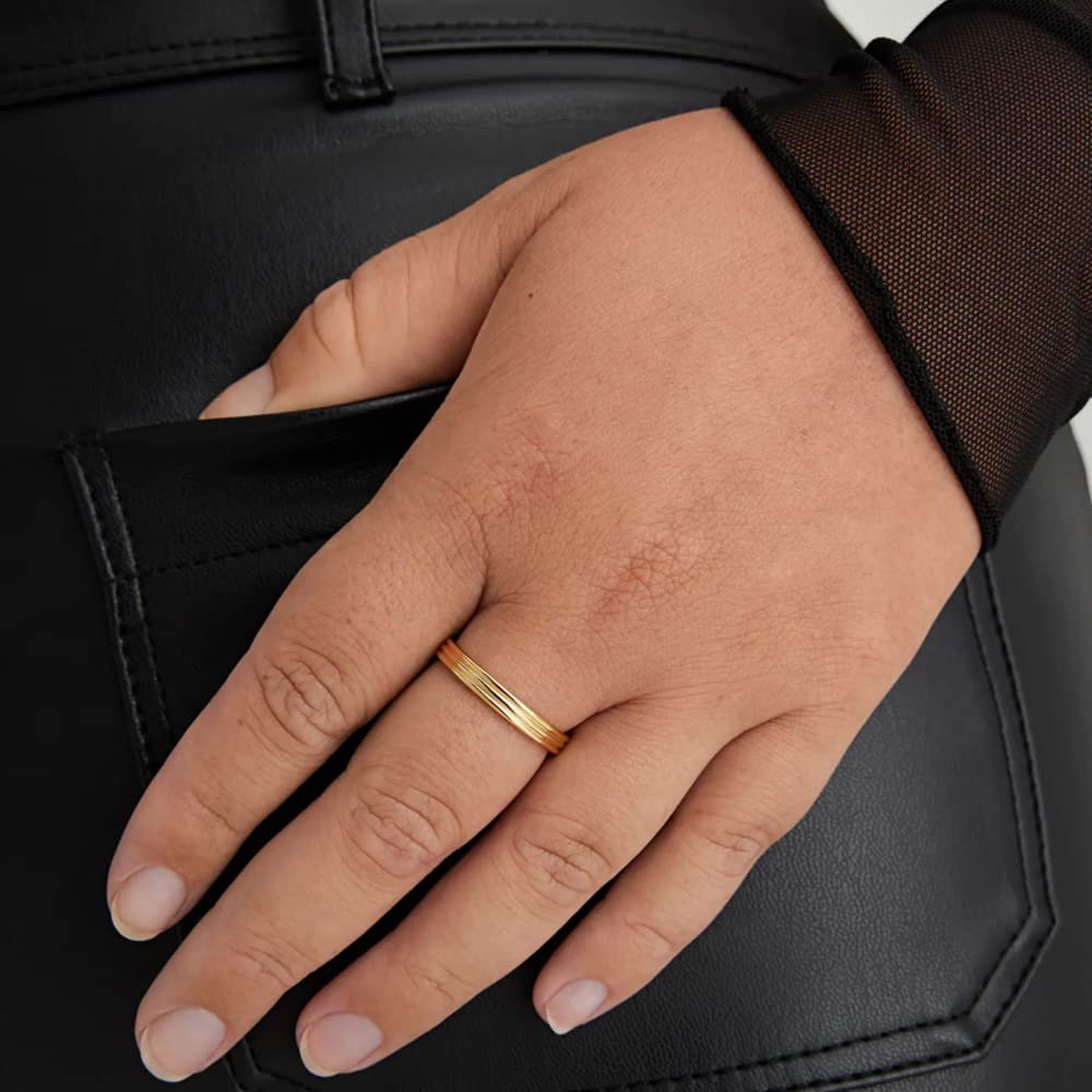 NOKMIT 1mm 14K Gold Filled Rings for Women, Non Tarnish Stacking Band 3P-8