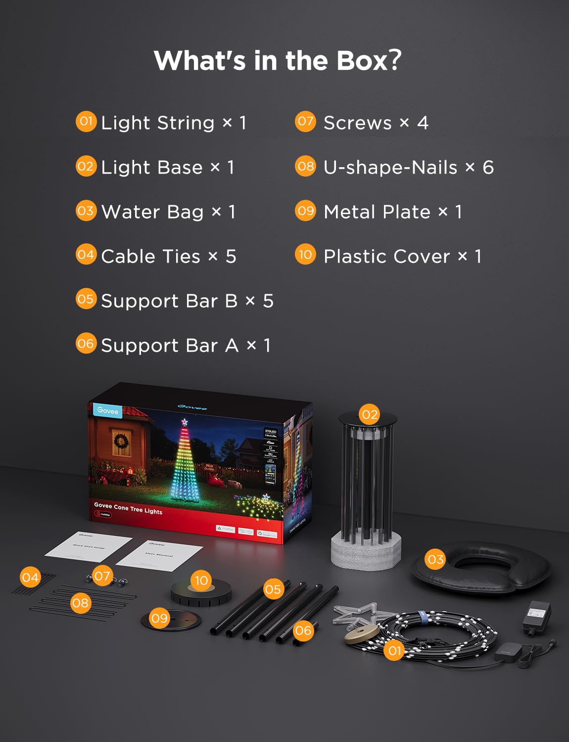 Govee Christmas Cone Tree Lights, 7.5ft 370 LEDs RGBIC Christmas Tree Lights with Smart App Control, IP67 Waterproof Outdoor String Lights for Christmas Decorations, 82+ Scene Modes, Music Sync