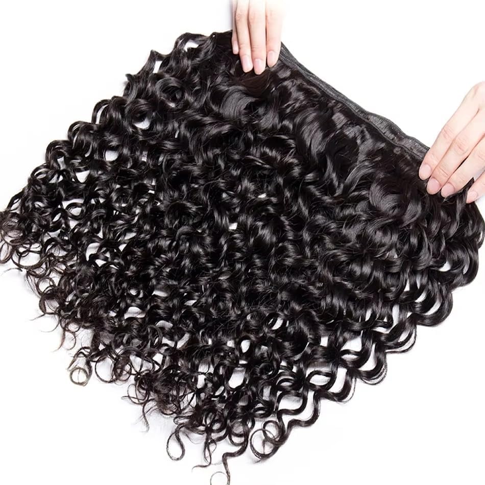 12A 3 Bundles Water Wave Human Hair (16 18 20 Inch) 100% Unprocessed Weave Brazilian Human Hair Bundles Full And Thick Virgin Hair Extensions Natural Color