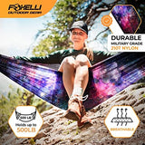 Foxelli Camping Hammock - Lightweight Portable Hammock, Easy Setup with Tree-Friendly Ropes & Steel Carabiners, Heavy Duty Parachute Nylon for Indoors and Outdoors