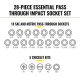 Klein Tools 65400KNECT KNECT Essential Pass Through Impact Socket Set, SAE and Metric, 90-Tooth Ratchet, MODbox Case, 3/8-Inch Drive, 28-Piece