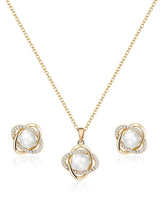 Teppdfann 14K Gold Plated Pearl Jewelry Set for Women - Matching Pearl Necklace and Earring Set with Wrapped Design, June Birthstone Jewelry Set for Gift