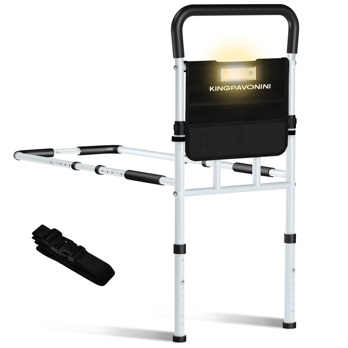 KingPavonini Bed Rails for Elderly Adults Safety, with Motion Light & Storage Pouch, FSA/HSA Eligible 400LBS Robust Bed Assist Rail with Support Legs for Seniors & Surgical Patients,Tool-Free Assembly