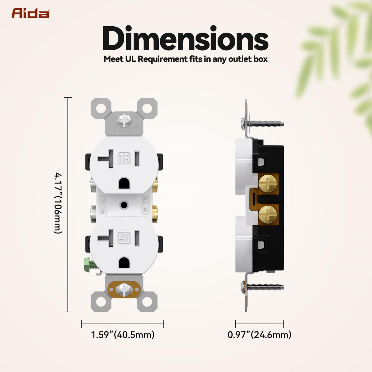 AIDA 20 Amp Outlets Duplex Electrical Receptacle Outlets,Tamper Resistant,Heavy-Duty Receptacle Wall Outlet,Residential,2-Pole,3-Wire, Self-Grounding Clip, NEMA 5-20R,UL Listed 20 Pack, White