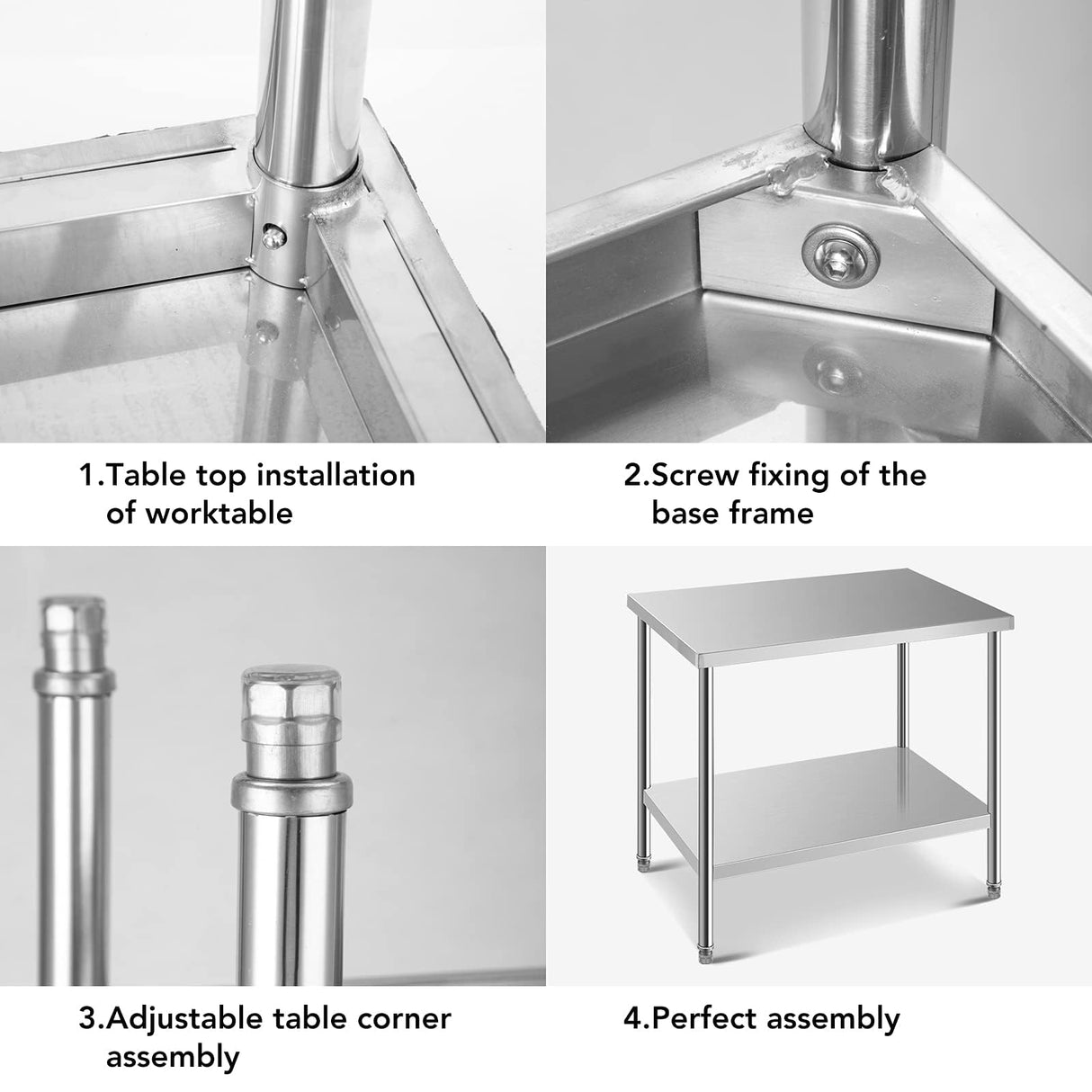 HXCFYP NSF Stainless Steel Table for Prep & Work 24 x 24 Inches, Commercial Heavy Duty Food Prep Worktable with Undershelf for Restaurant, Home and Hotel Christmas Preparation Table