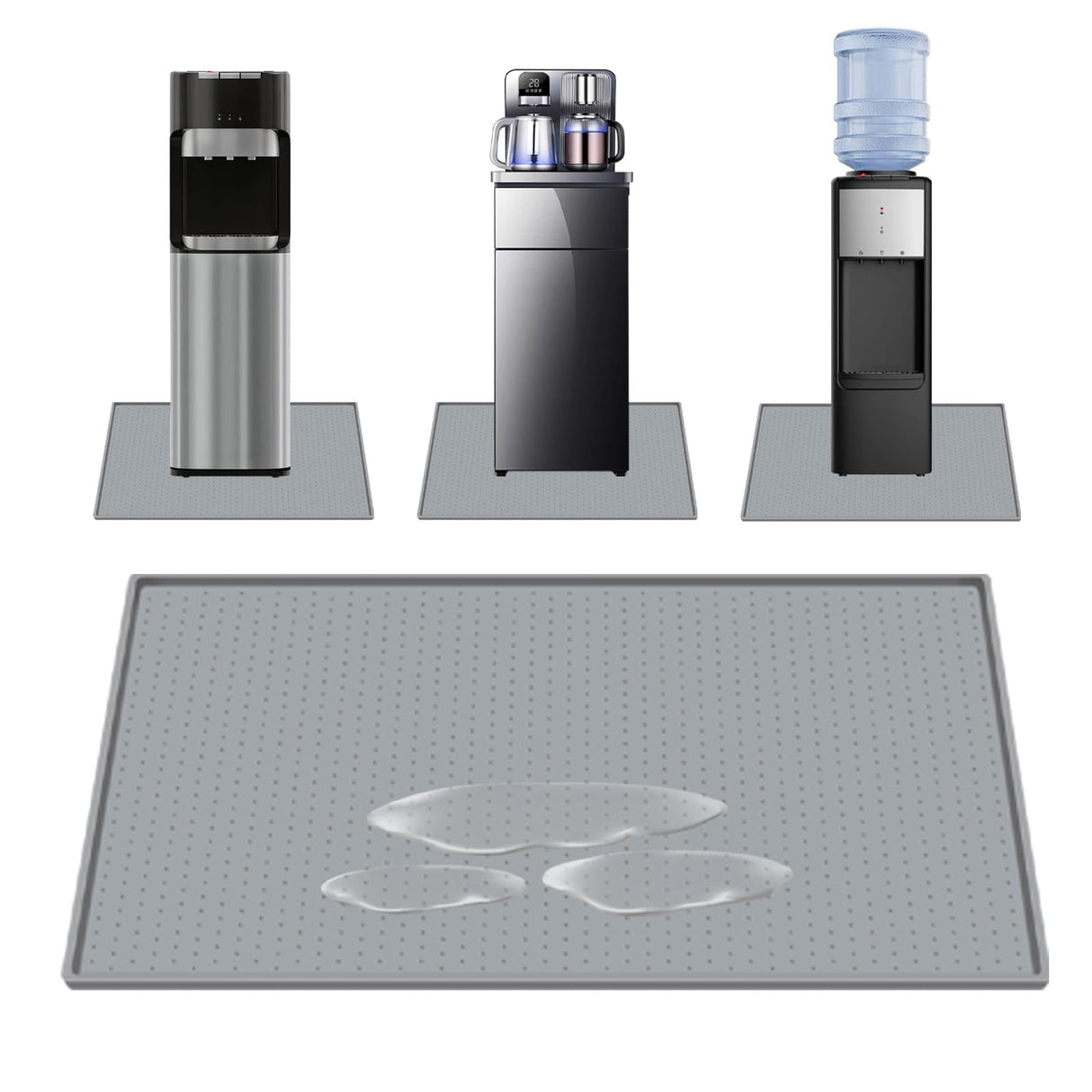 Water Cooler Mat, 24'' x 16'' Non-Slip Water Dispenser Mat with Raised Edge, Waters Cooler Floor Tray for Bedrooms, Kitchens, Offices, Bars, Easy to Clean, Grey