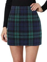 Kinghua Green Plaid Skirt Christmas Dresses for Women 2025 Winter Clothes Outfits Wool Tartan Flannel Tweed Mini Skirt (Green, L)