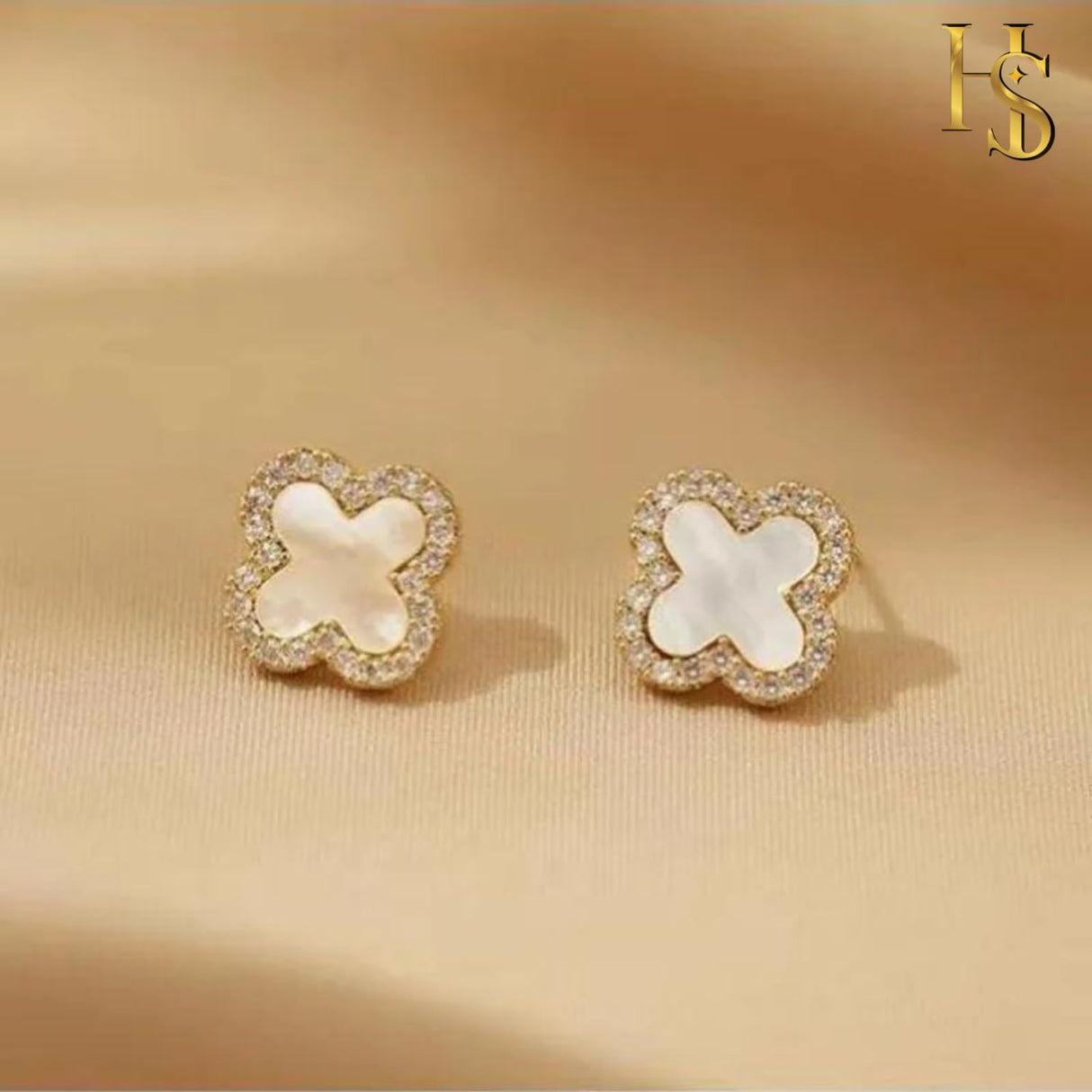 HighSpark Clover Earrings for Women | Hypoallergenic Studded Clover Stud Earrings | Lovely Gift - Studded White
