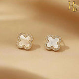 HighSpark Clover Earrings for Women | Hypoallergenic Studded Clover Stud Earrings | Lovely Gift - Studded White
