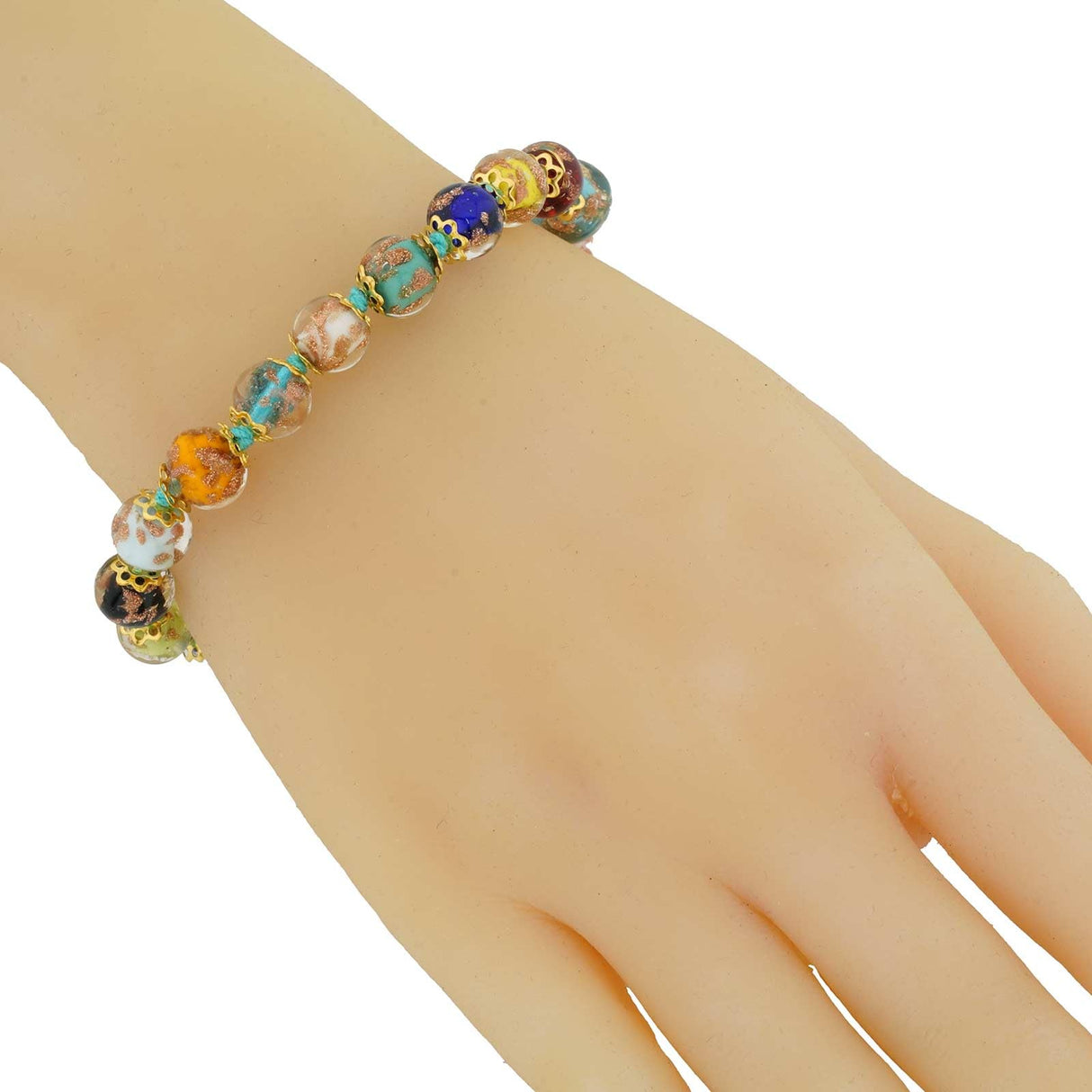 Glass of Venice Murano Bracelet - Italian Multicolor Sommerso Sparkling Beads Handmade Blown Glass for Women