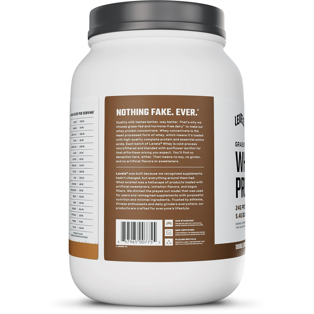 Levels Grass Fed Whey Protein Powder, No Artificials, 24G of Protein, Double Chocolate, 2LB