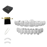 Custom Diamond Grillz for Men - Iced Out Detachable Gold & Silver Teeth Covers - Bling Hip Hop Mouth Jewelry (Silver)