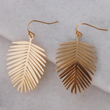 Gold Tone Leaf Earrings for Women - Bohemian Tropical Dangles, Palm Drops