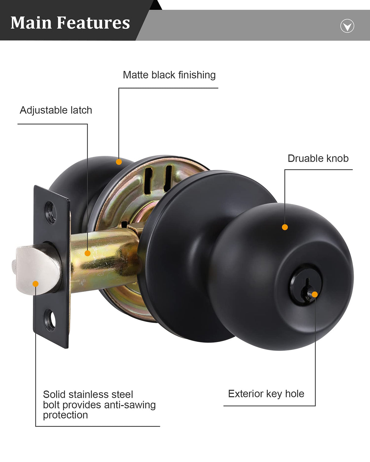 Lanwandeng 2 Pack Entry Door Knobs with Lock and Keys All Alike, Interior/Exterior Door Knob for Bedroom or Bathroom, Entrance Matte Black Door Locks